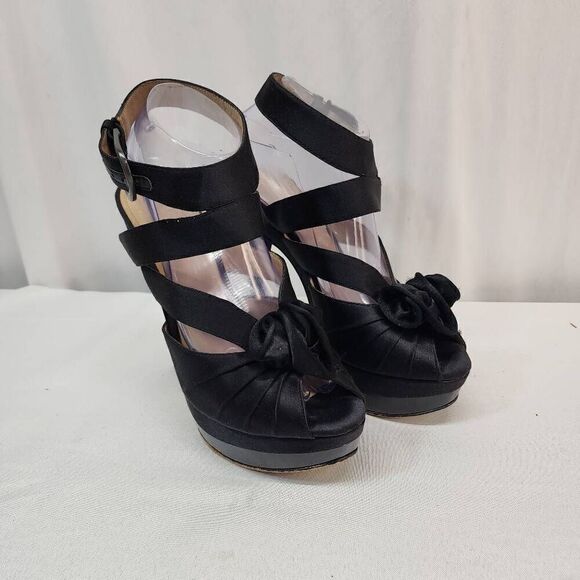 JOAN & DAVID Size 8.5 Davaleria Black Platform Ankle Strap Sandals Heels Stilett - Picture 1 of 11
